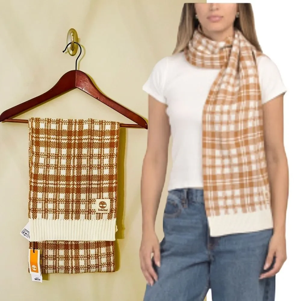 Timberland Acrylic Wheat Brown & Cream Plaid Scarf NWT Buffalo Plain Lumberjack